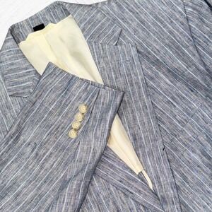 Haspel 100% Linen 2 Button Blazer Blue Pin Stripe 44R Unstructured Classic